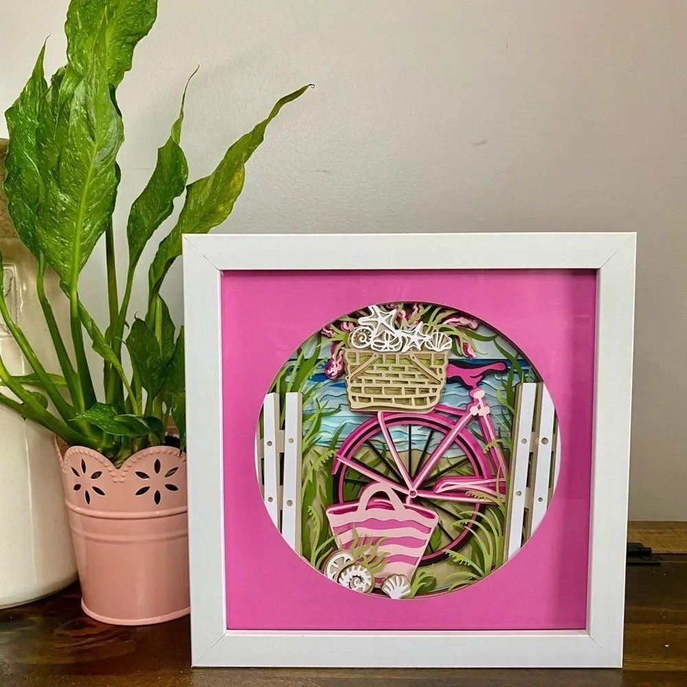 3D Pink Beach Bike Shadowbox